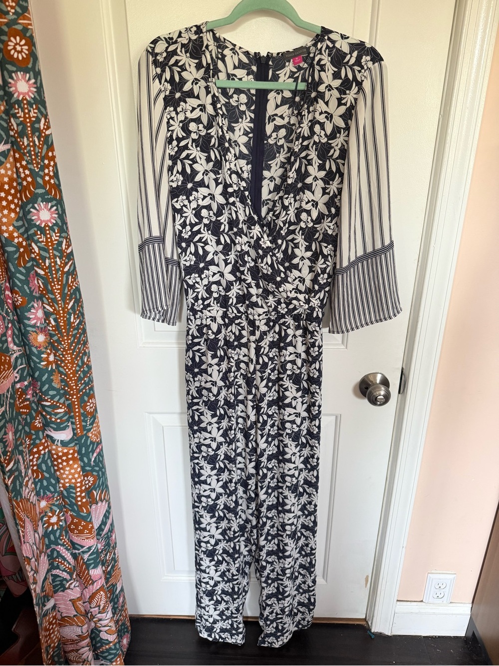 Vince Camuto Navy and White Floral Jumpsuit